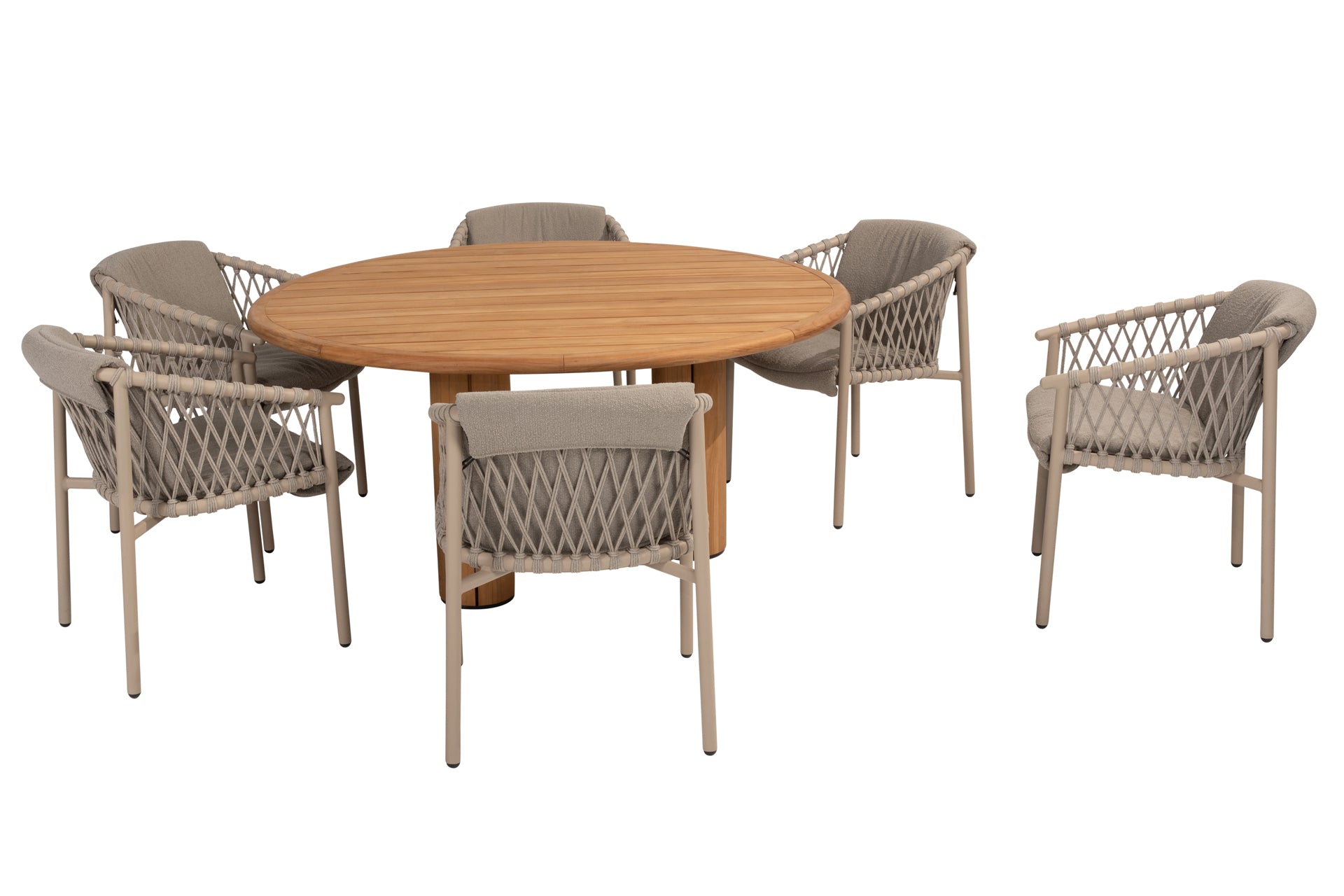 Allora dining set Latte with Corsica dining table teak 160cm - Complete Set