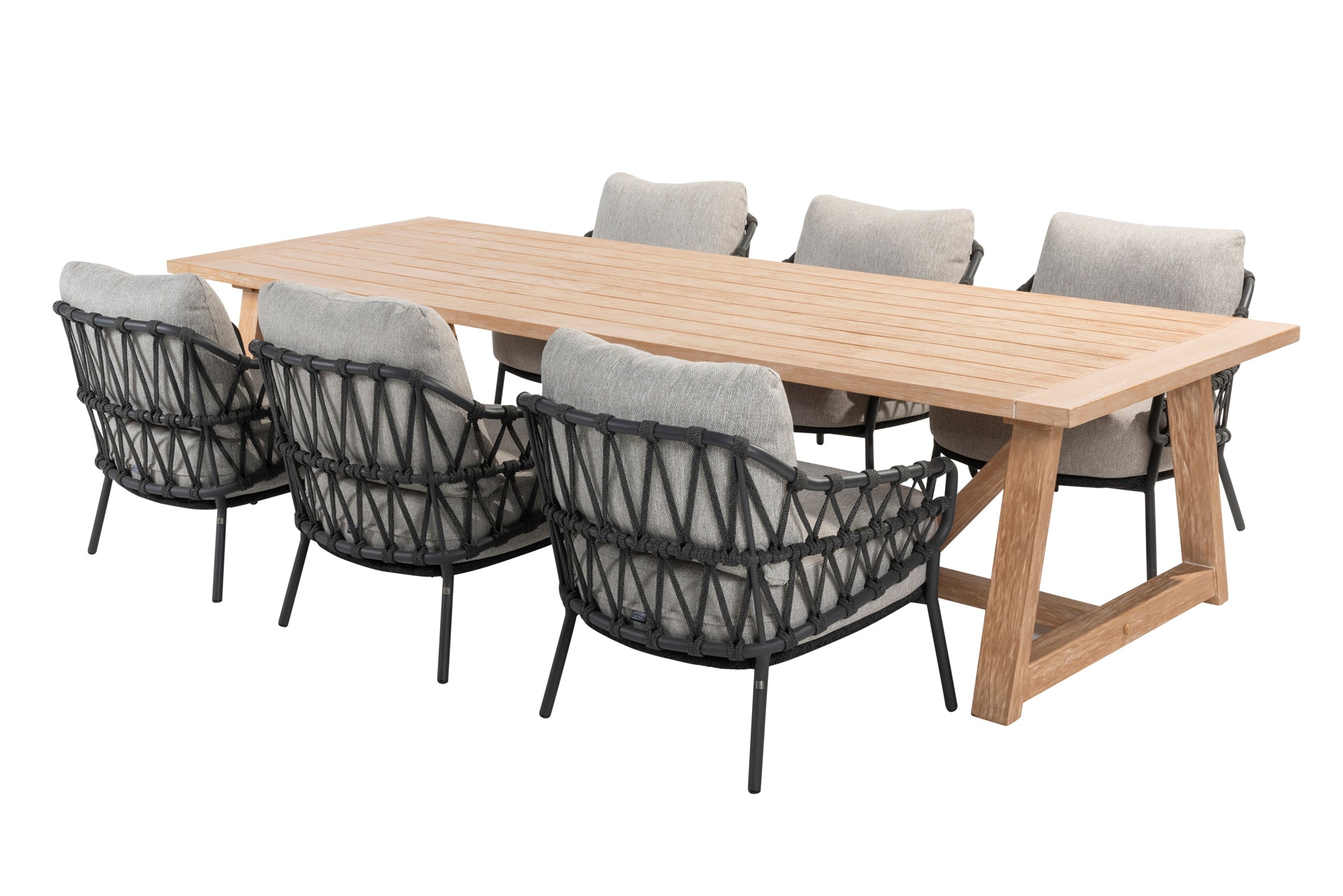 Calpi low dining set with Noah brushed teak table 300x100cm _ - Complete Set