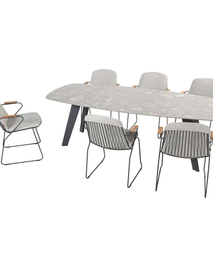 4 Seasons Outdoor Veneto Dining Anthrazit + Montana Tisch Barrel Keramik Terrazzo 240 x 103 cm