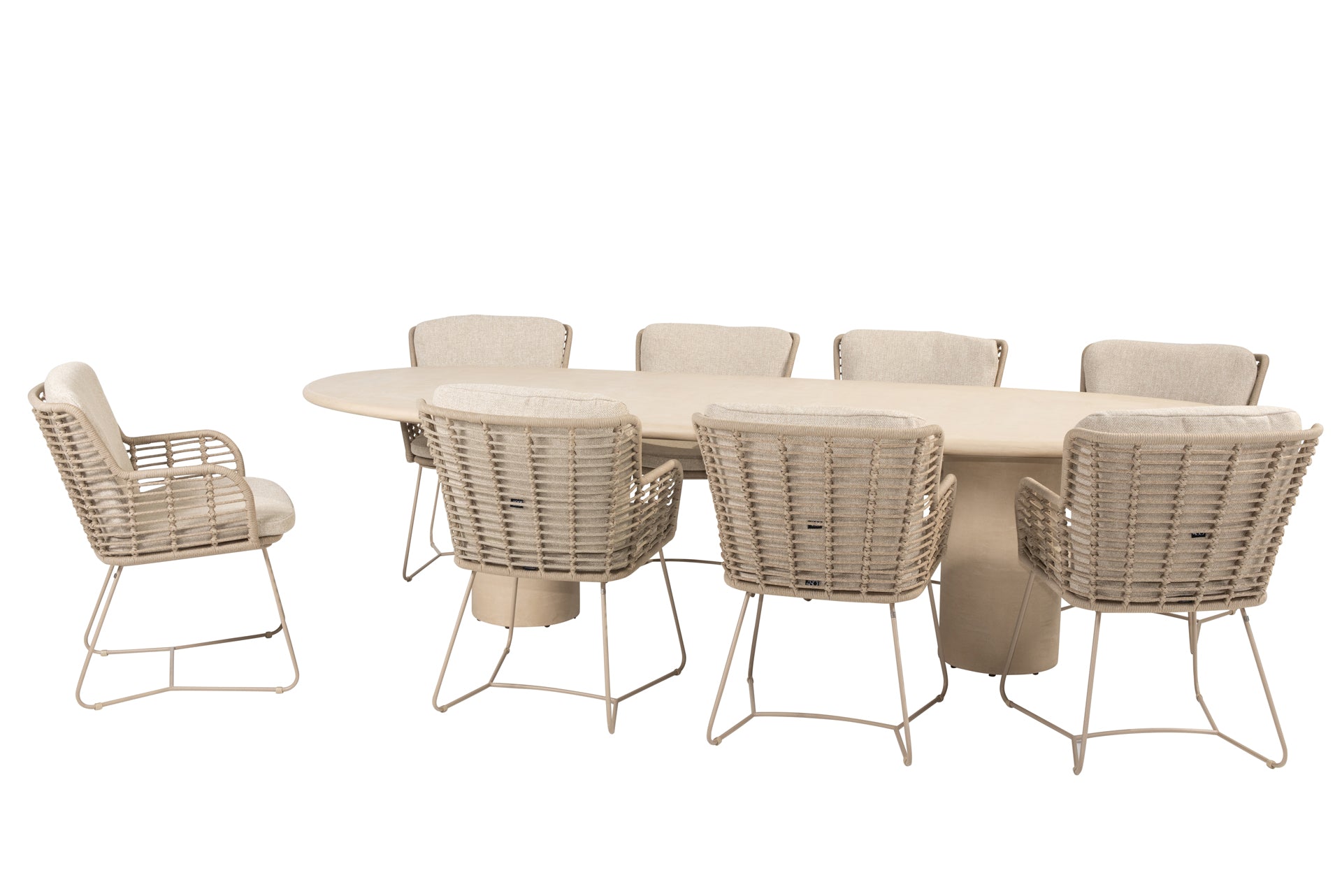 Fabrice dining set latte with Hampton oval dining tabel 300 x 110 cm - Complete Set