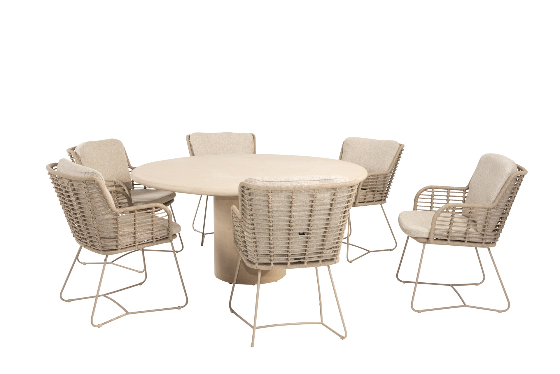 Fabrice dining set latte with Hampton round dining table 160cm - Complete Set