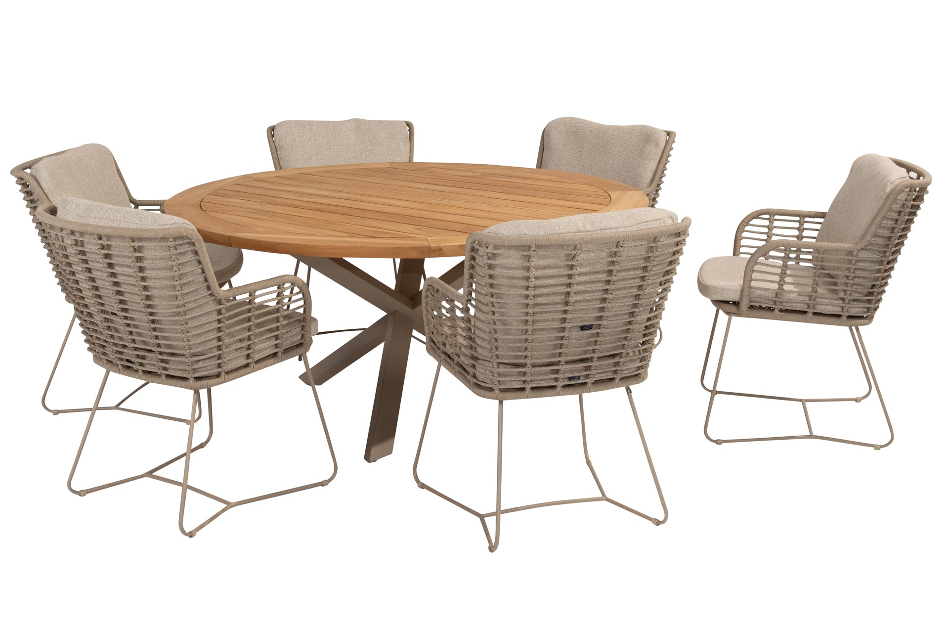 Fabrice dining set Latte with Prado dining table Teak top 160cm - Complete Set