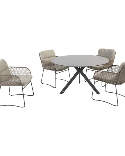 4 Seasons Outdoor Aprilla Dining Pure + Locarno Tisch HPL Slate Anthrazit 130 Ø cm