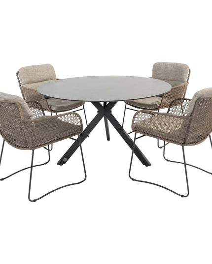 4 Seasons Outdoor Aprilla Dining Pure + Locarno Tisch HPL Slate Anthrazit 130 Ø cm