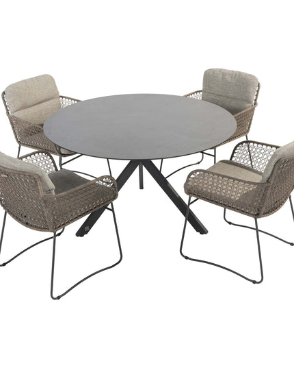 4 Seasons Outdoor Aprilla Dining Pure + Locarno Tisch HPL Slate Anthrazit 130 Ø cm