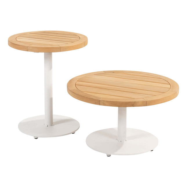 4 Seasons Outdoor Volta Teak Couchtisch Zentralbein Weiß 80 cm. Ø (H 30)