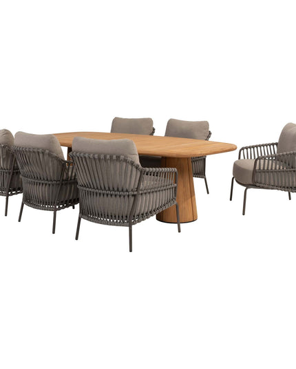 4 Seasons Outdoor Garten Set Capalbio Low Dining Stuhl + Taste 4SO Capri Low Ess Tisch Tisch-Fass-Form Teak 240 x 110 cm