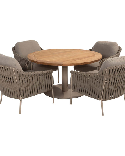 4 Seasons Outdoor Garden Set Comino Low Dining Chair + Taste 4SO Saba Low Dining Latte Basis mit Teaktisch 130 Ø CM