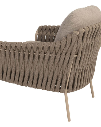 4 Seasons Outdoor Garden Set Comino Low Dining Chair + Taste 4SO Saba Low Dining Latte Basis mit Teaktisch 130 Ø CM