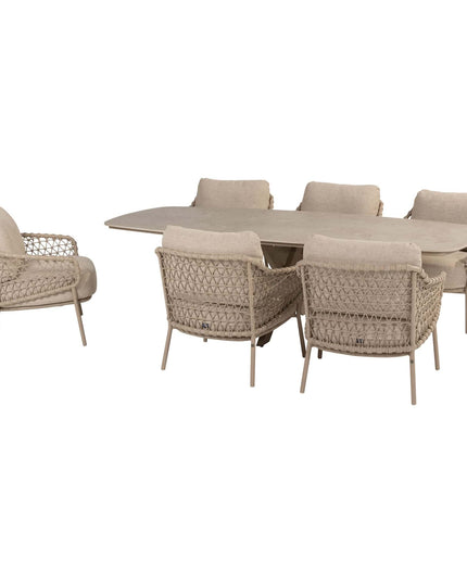 4 Seasons Outdoor Garten Sardinia niedriger Esstuhl + Nevada Low Ess Tisch-Fass-Form 250 cm Latte