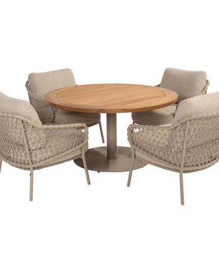 4 Seasons Outdoor Garten Sardinia niedriger Esstuhl + Taste 4SO Saba Low Dining Latte Basis mit Teaktisch 130 Ø CM