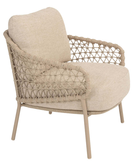 4 Seasons Outdoor Garten Sardinia niedriger Esstuhl + Taste 4SO Saba Low Dining Latte Basis mit Teaktisch 130 Ø CM