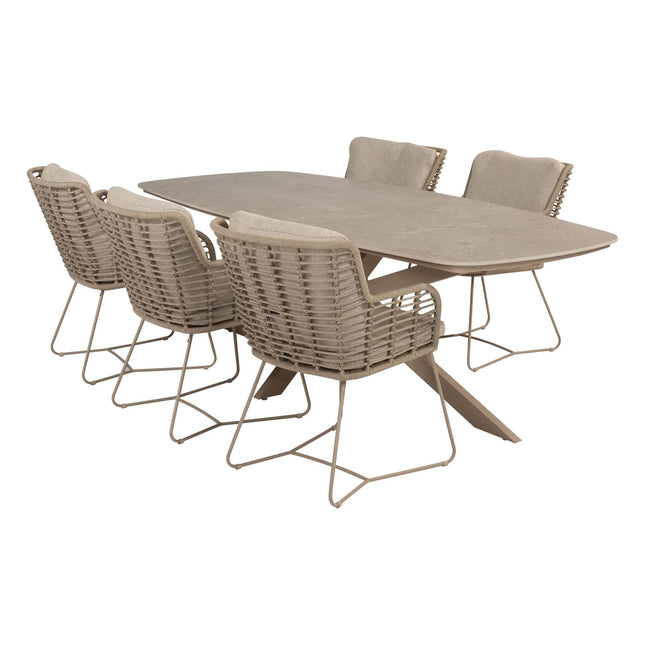 4 Jahreszeiten Outdoor Fabrice Essstuhl Latte + Taste 4SO Prado Tisch mit Keramik Tisch Top Barrel Latte 240 cm