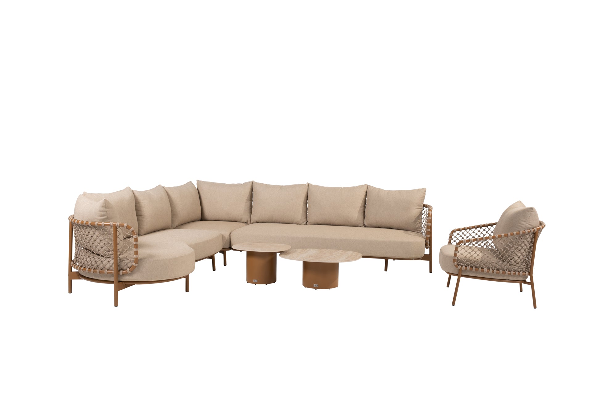 Martinique modular corner lounge set amber with lounge chair and Sofie tables - Complete Set