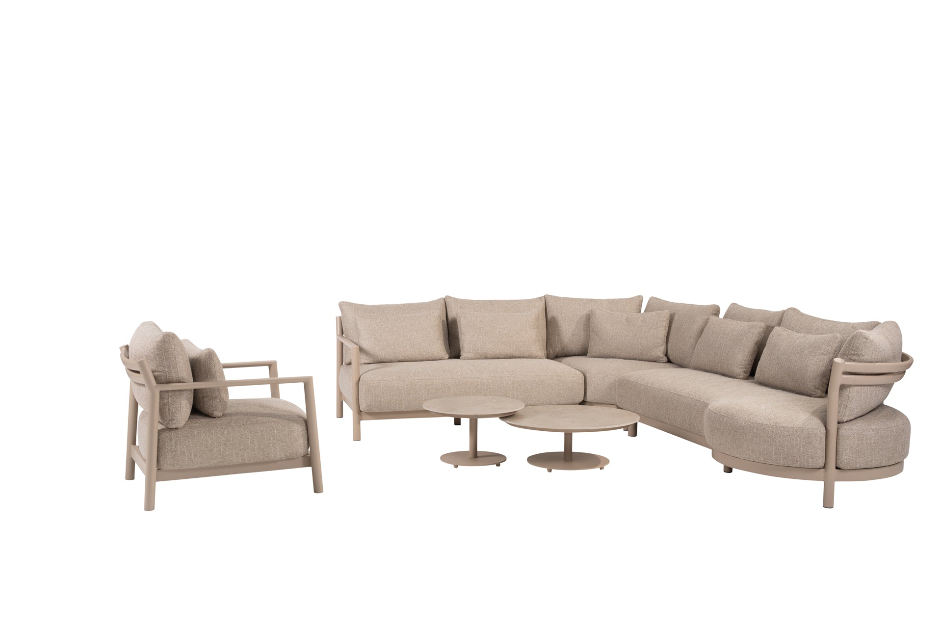 Mykonos modular corner lounge set latte with lounge chair and Boaz tables - Complete Set