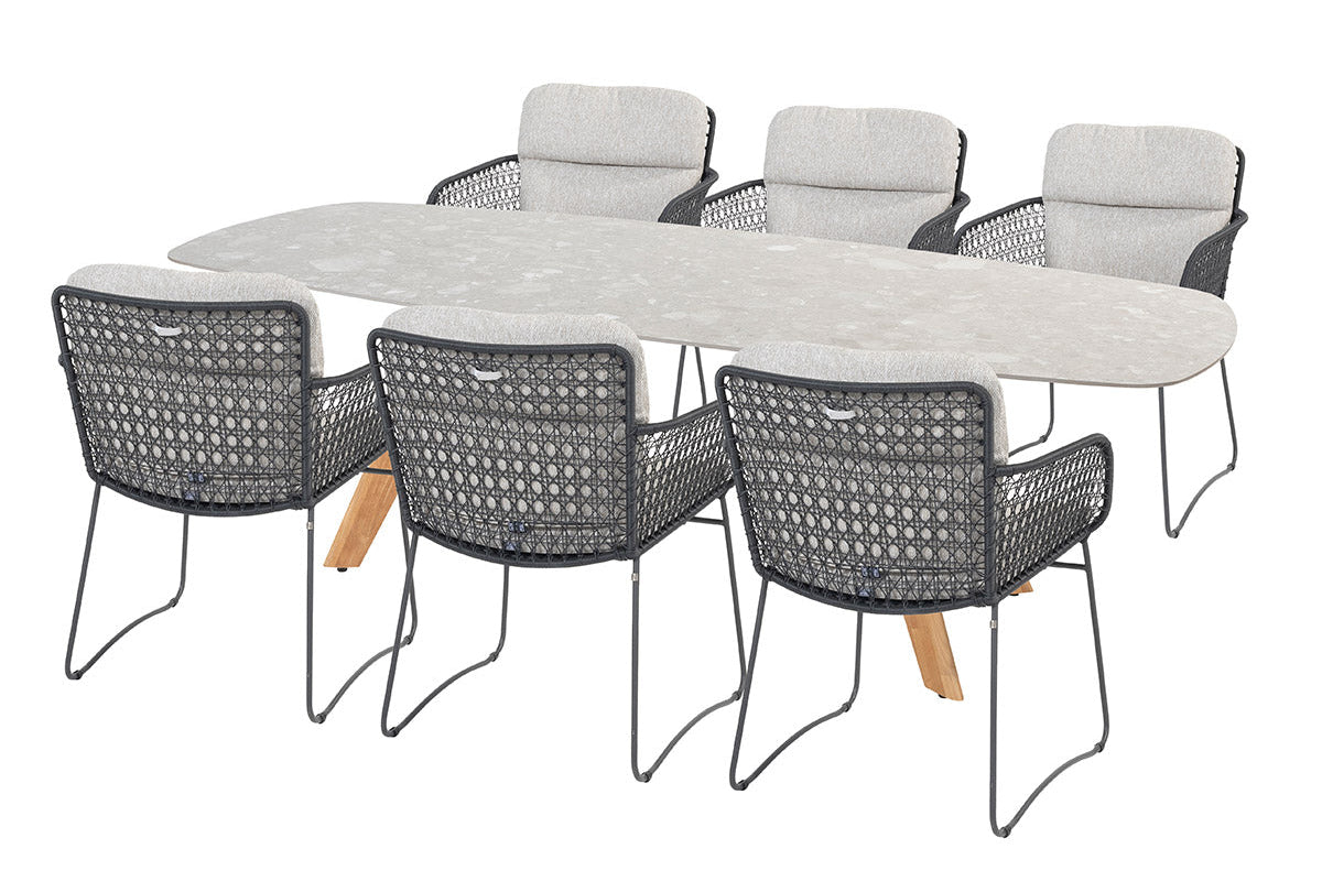 4SO Aprilla dining set antraciet (6 st.) + Montana tafel 240x103 cm