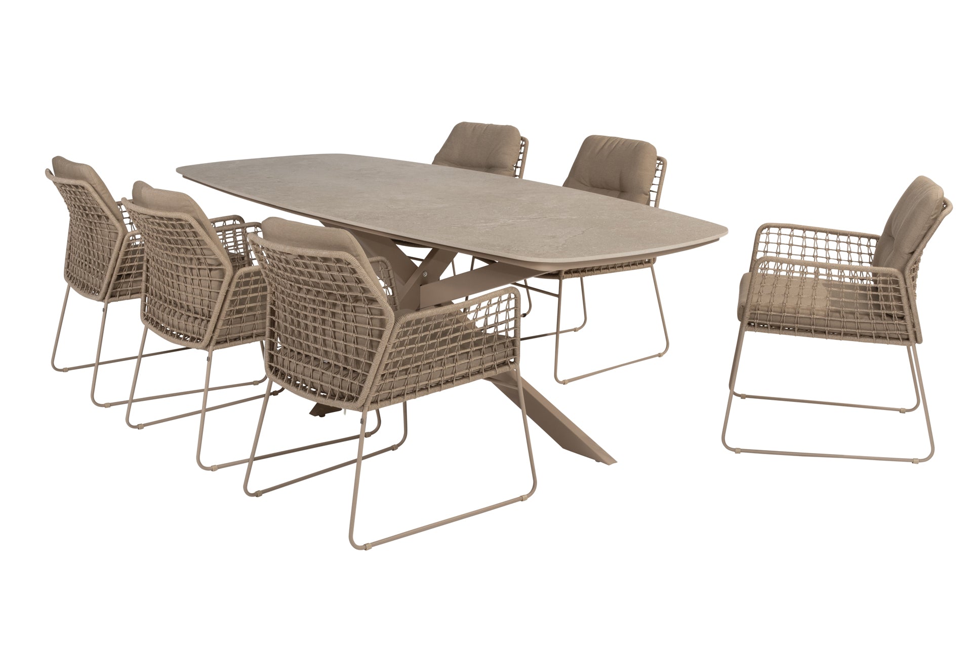 Albano dining set with Prado barrel dining table Latte 240x105cm - Complete Set
