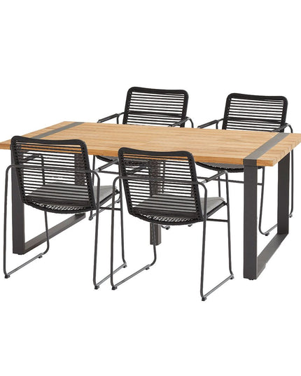 Taste 4SO Elba-Alto 5-teilige Garten mit Teaktisch und stapelbaren Seilsitzen