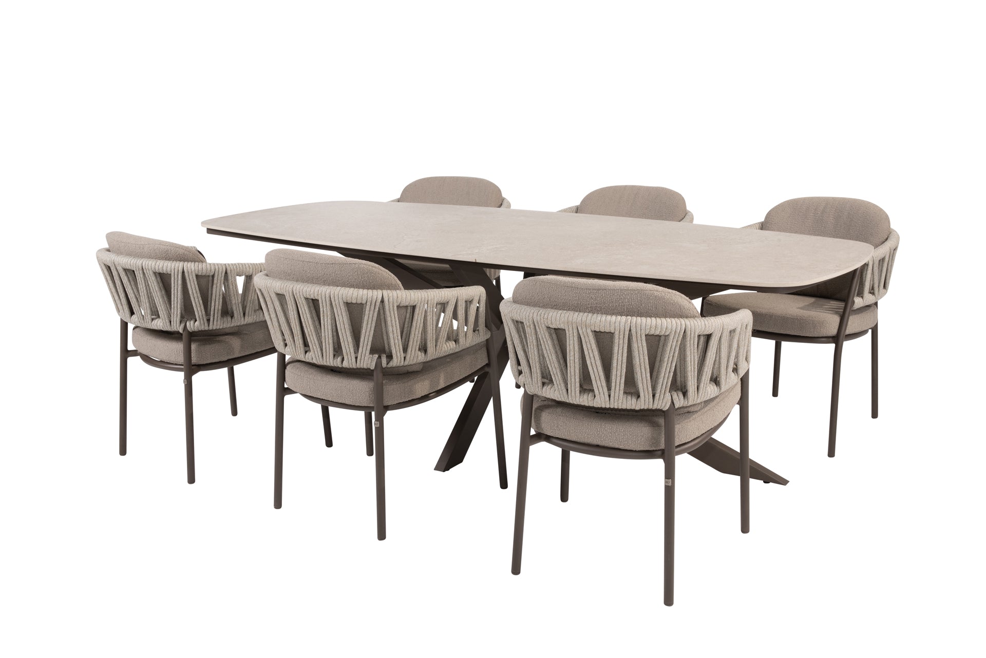 Calma dining set terre with Prado dining table ceramic top 240x105cm terre - Complete Set