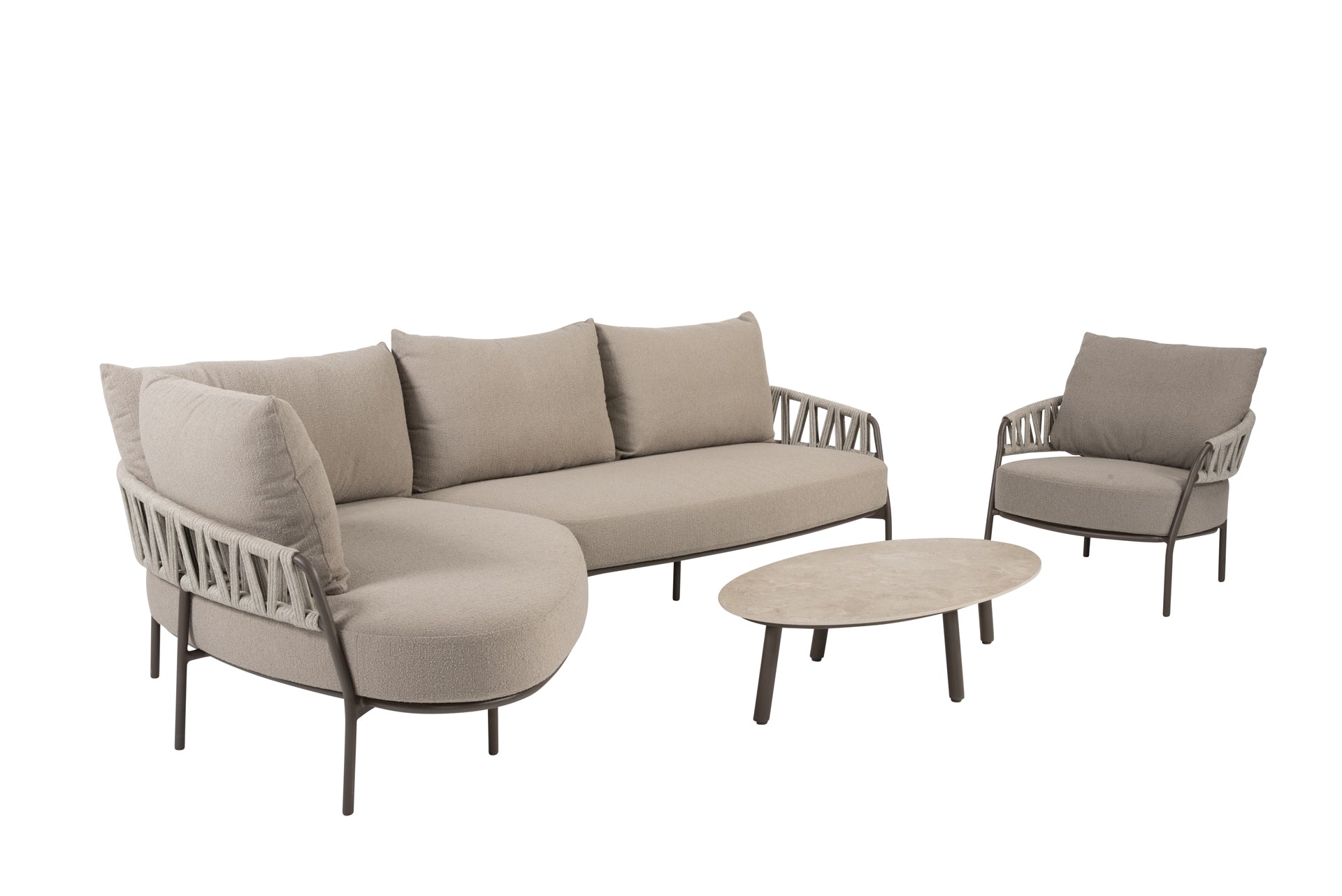 Calma modular chaise longue terre with lounge chair and Salute table ellips - Complete Set