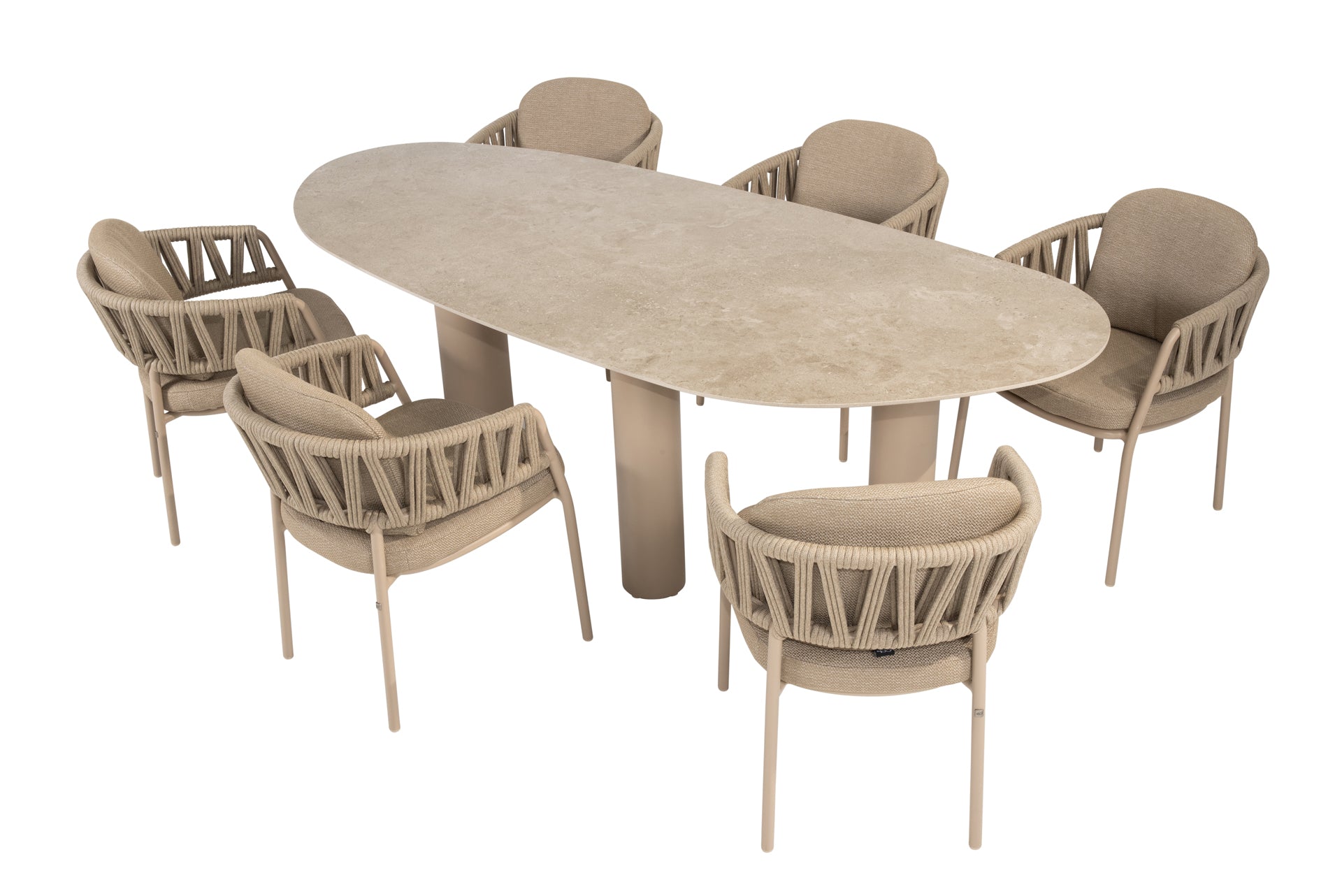 Calma dining set latte with Estate mango shape dining table latte 240 x 110 cm - Complete Set