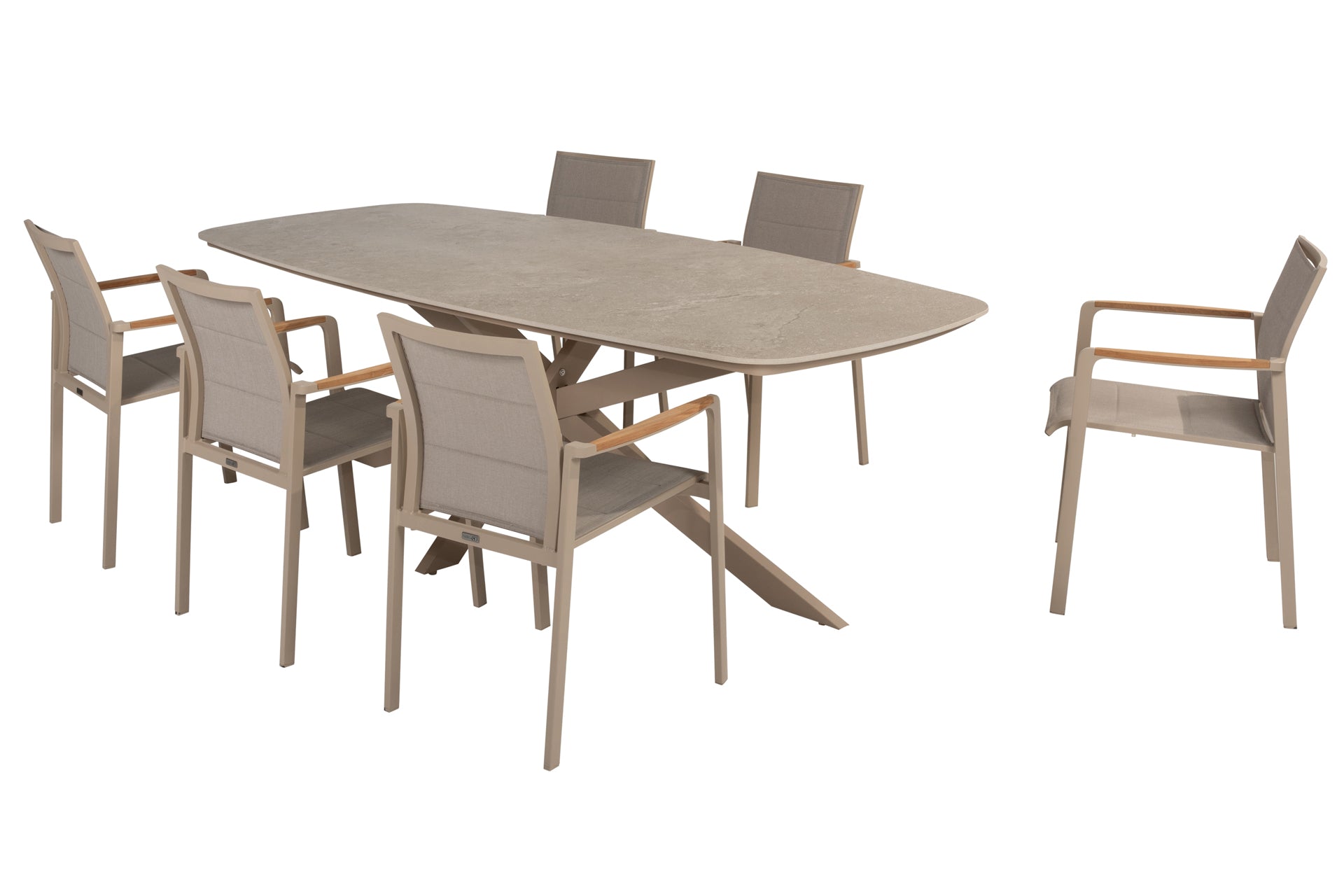 Cortina dining set Latte with Prado barrel dining table 240x105cm - Complete Set