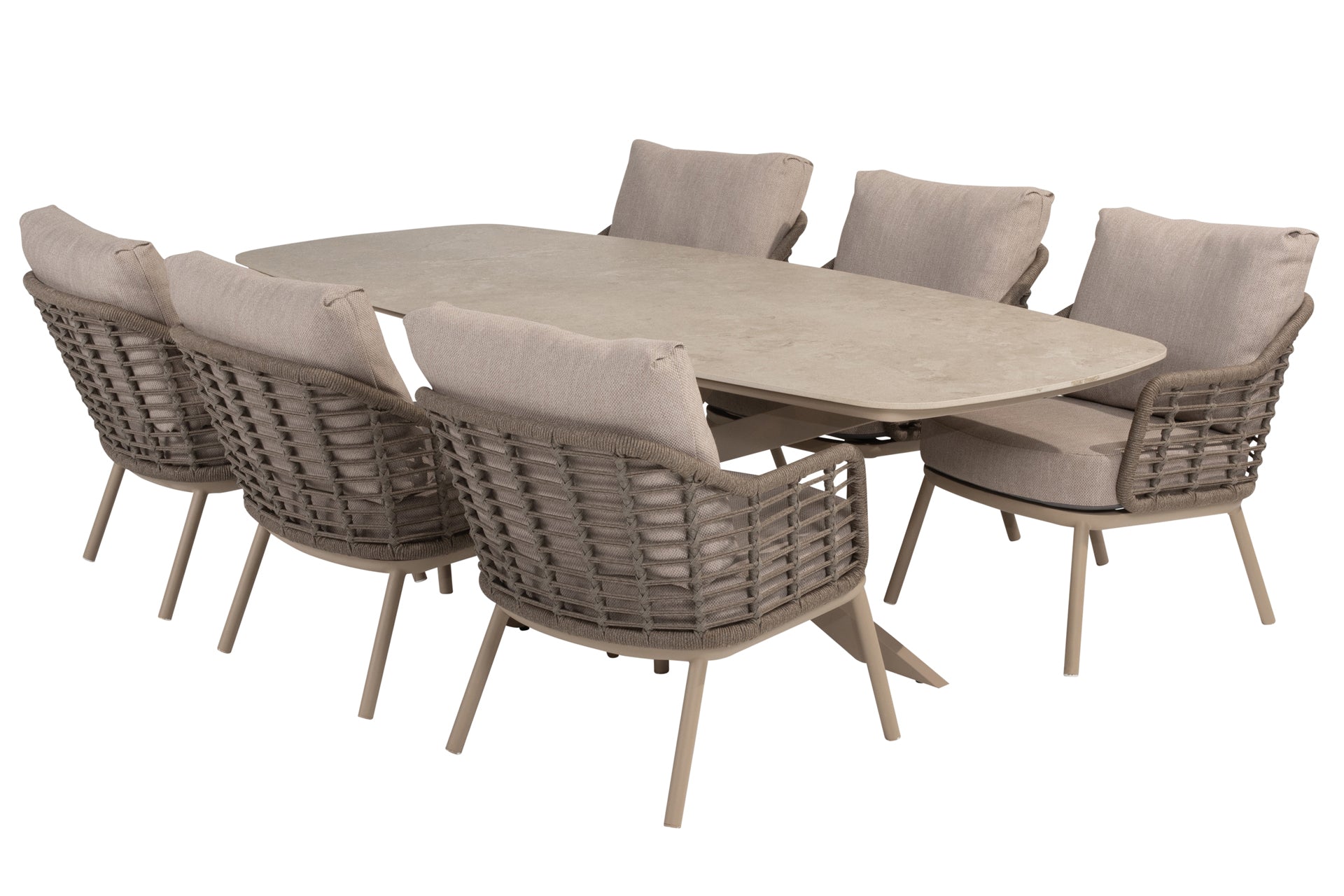 Puglia low dining set with Nevada table Latte - Complete Set