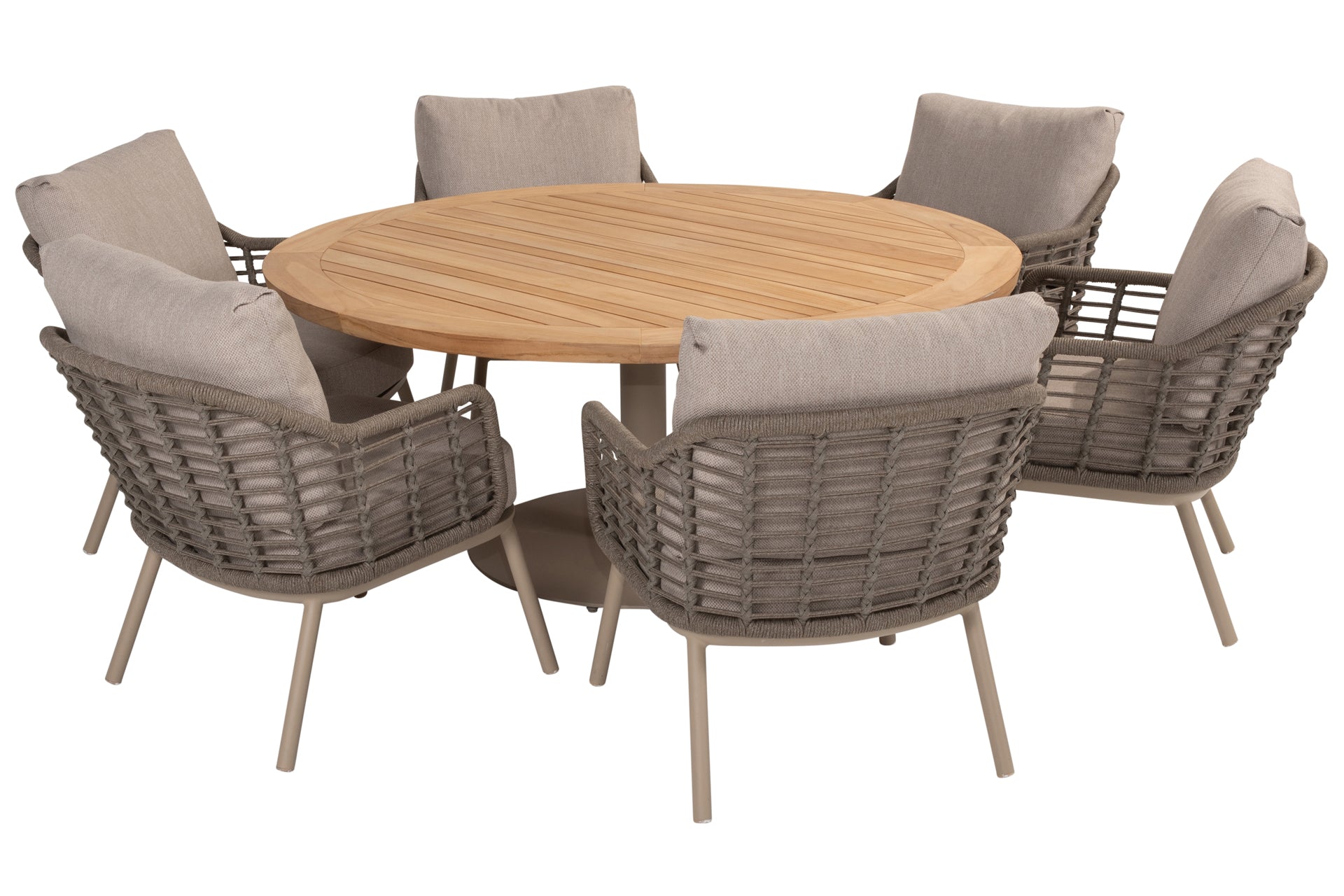 Puglia low dining set with Saba low dining table Teak top 160cm Latte - Complete Set