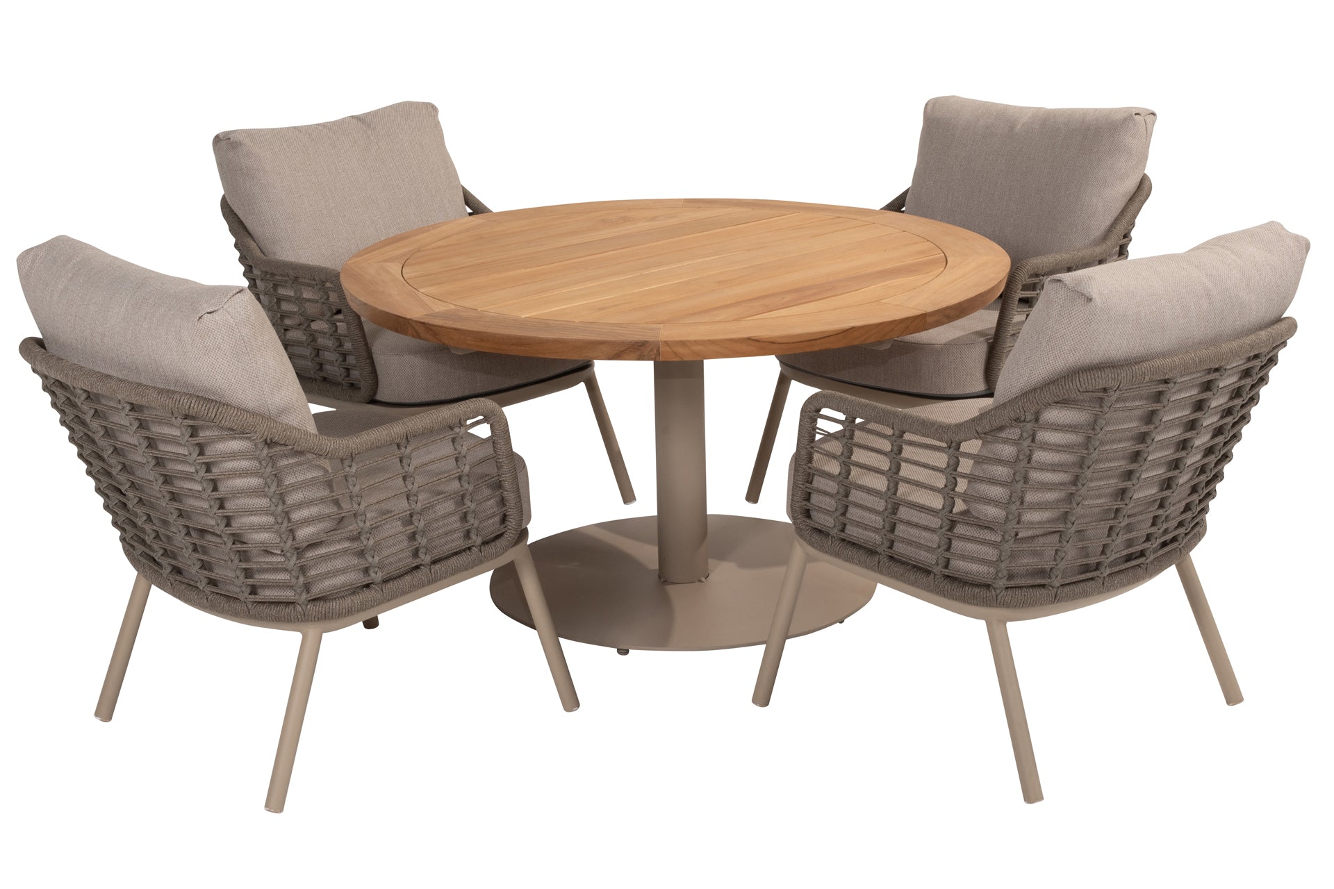 Puglia low dining set with Saba low dining table Teak top 130cm Latte - Complete Set