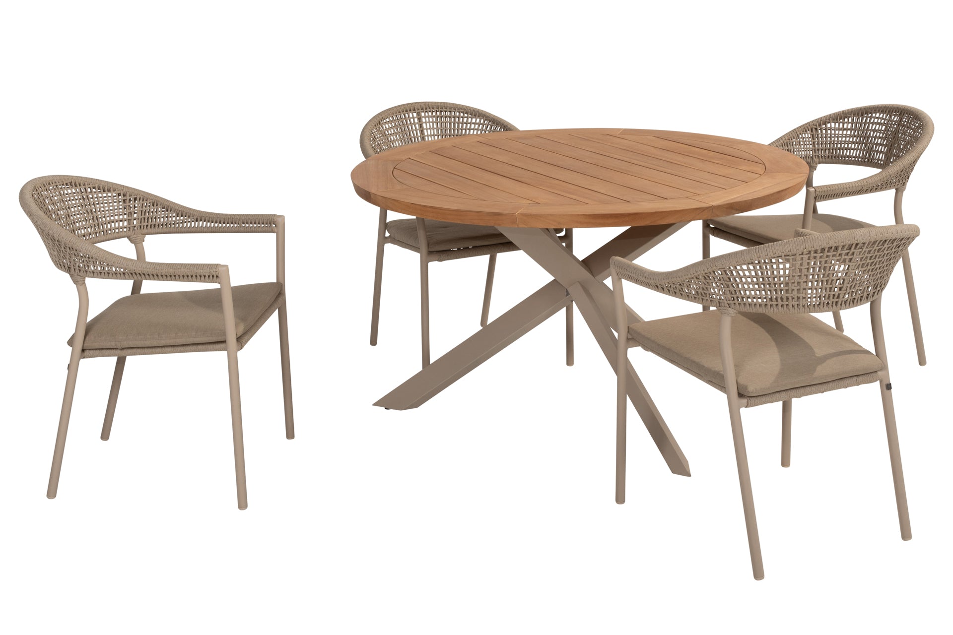 Sienna dining set Latte with Prado Teak table 130cm Latte - Complete Set