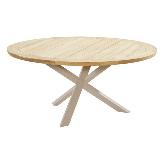 Taste 4SO Manitoba Stapelbares Essstuhl Latte + Prado Teak Tabelle 160 Ø CM Latte Basis