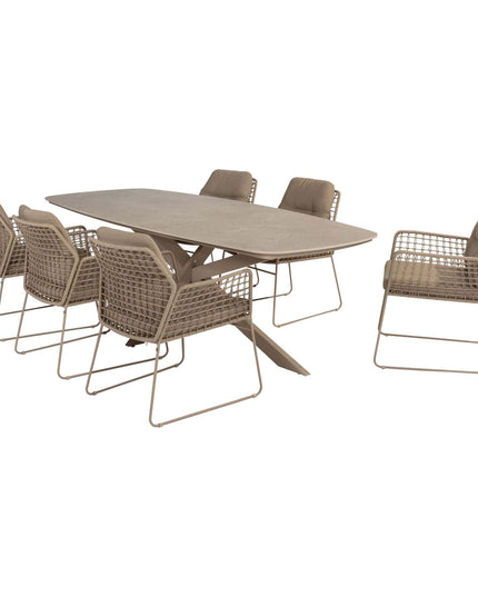 Taste 4SO Albano Essstuhl + Prado Tisch mit Keramik -Tisch -Top -Fass -Latte 240 cm