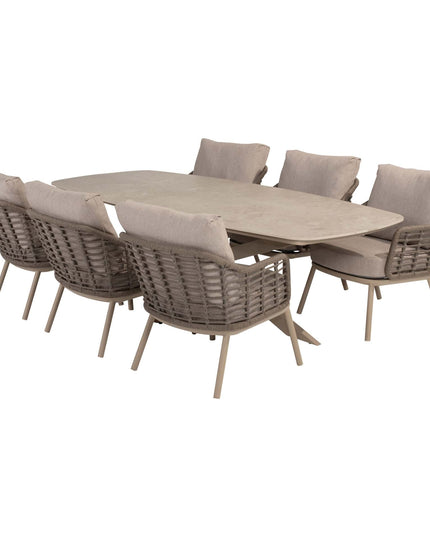 Taste 4SO Puglia Low Dining Chair + 4 Seasons Outdoor Nevada low dining Tisch barrel 250 cm latte