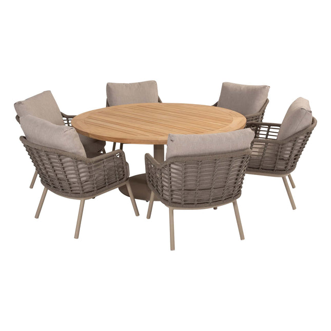 Taste 4SO Puglia niedriger Esstuhl + Saba Low Dining Teak Tabelle 160 Ø CM Latte
