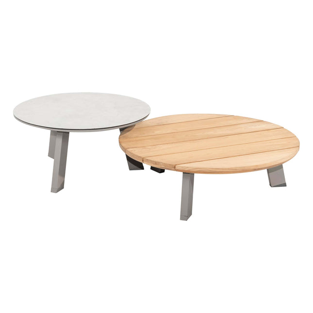 Taste 4SO Emma Set von 2 Kaffeetischen -Wolken, 65 und 80 cm. Ø gedruckte Keramik / Teak -Top