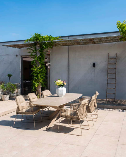 Taste 4SO Albano Essstuhl + Prado Tisch mit Keramik -Tisch -Top -Fass -Latte 240 cm