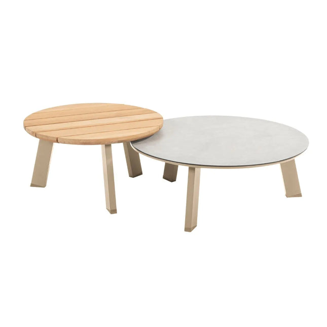 Taste 4SO Emma Set von 2 Kaffeetischen Latte, 65 und 80 cm. Ø gedruckte Keramik / Teak -Top