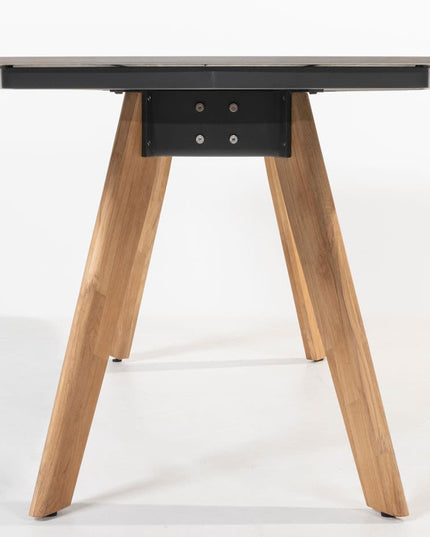 4 Seasons Outdoor Veneto Dining Olive + Montana Tischfass Teak -Basis mit Keramik -Terrazzo 240 cm