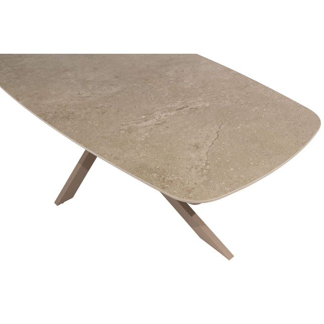 4 Jahreszeiten Outdoor Allora Essstuhl Latte + Taste 4SO Prado Tisch mit Keramiktisch Top Barrel Latte 240 cm