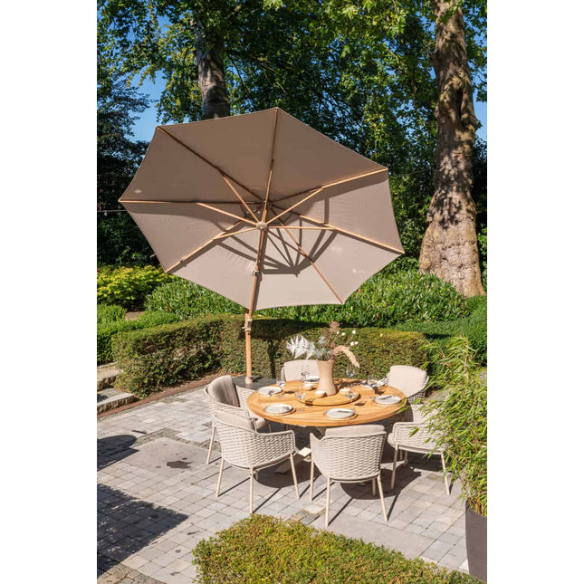4 Seasons Outdoor Siesta Premium 350 cm. Ø Sand mit Holz Look -Rahmen