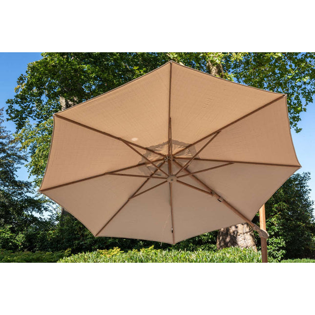 4 Seasons Outdoor Siesta Premium 350 cm. Ø Sand mit Holz Look -Rahmen