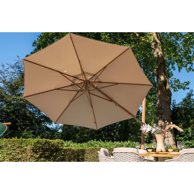 4 Seasons Outdoor Siesta Premium 350 cm. Ø Sand mit Holz Look -Rahmen