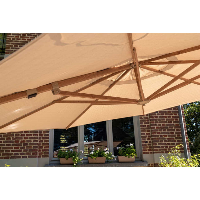 4 Seasons Outdoor Siesta Premium 350 cm. Ø Sand mit Holz Look -Rahmen