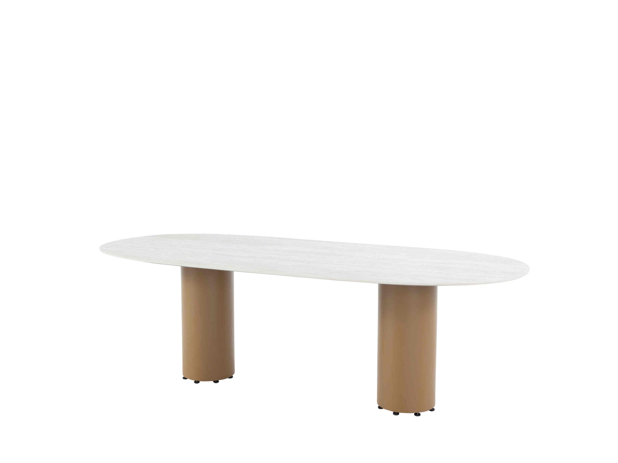 4 Seasons Outdoor Colorado dining table oval shape ceramic Travertin top 240x105cm with amber base - Image 1
