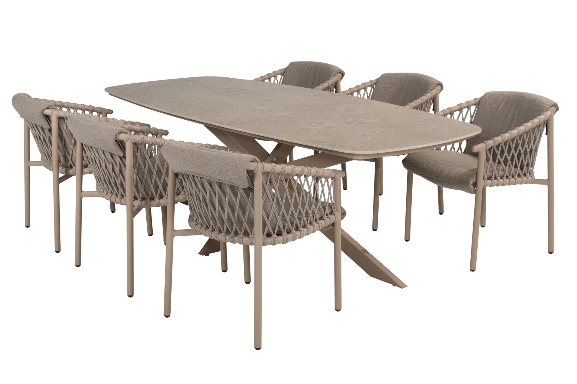 Allora dining set Latte with Prado barrel dining table 240x105cm - Complete Set