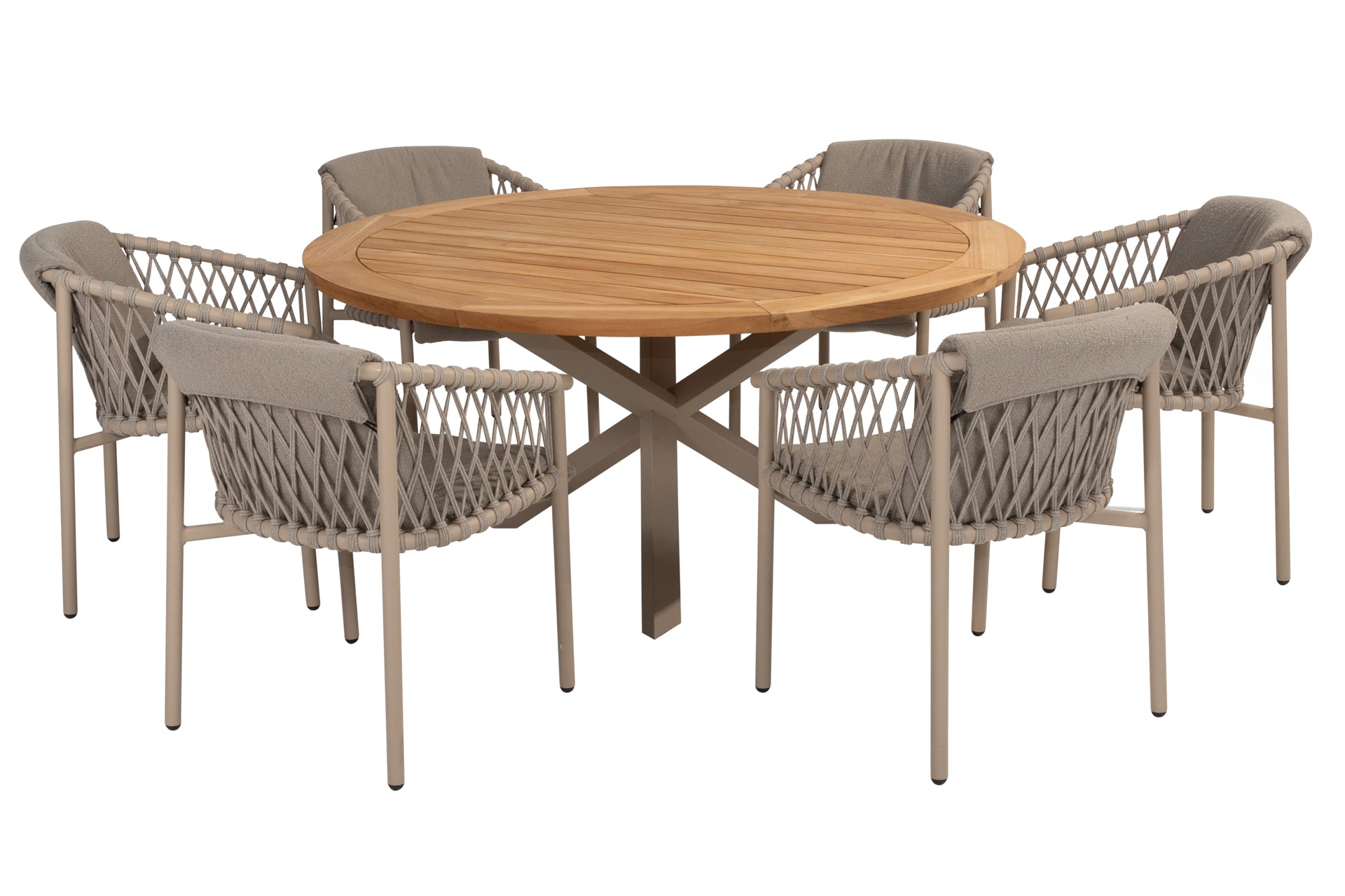 Allora dining set Latte with Prado dining table Teak top 160cm - Complete Set