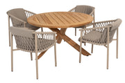 Allora dining set Latte with Prado dining table Teak 130cm - Complete Set