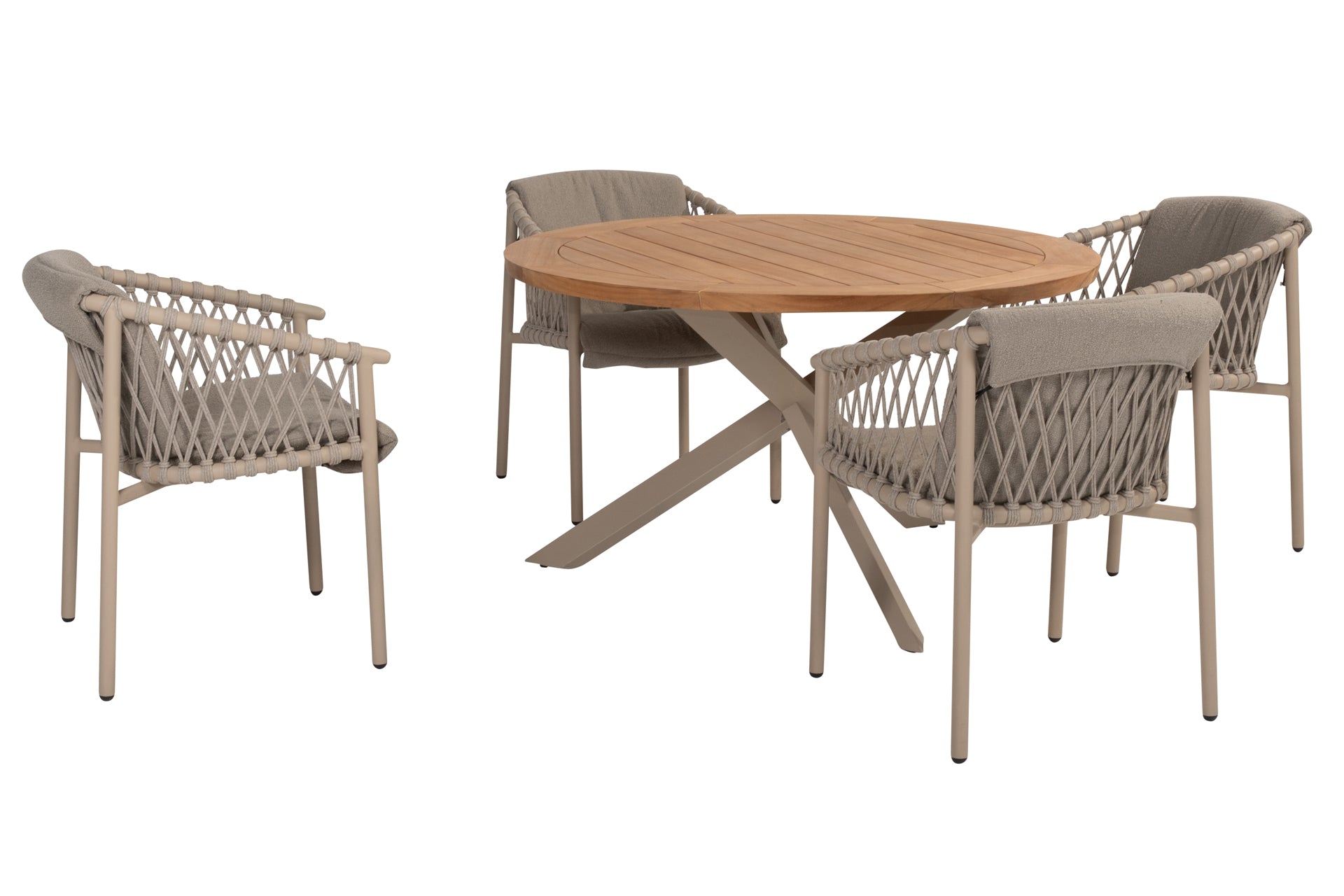 Allora dining set Latte with Prado Teak table 130cm Latte - Complete Set