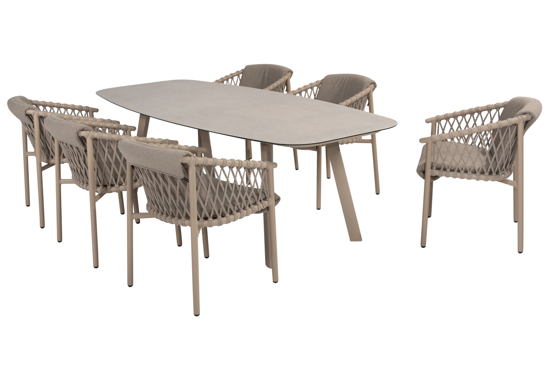 Allora dining set Latte with Manolo barrel table 240x103cm Latte - Complete Set