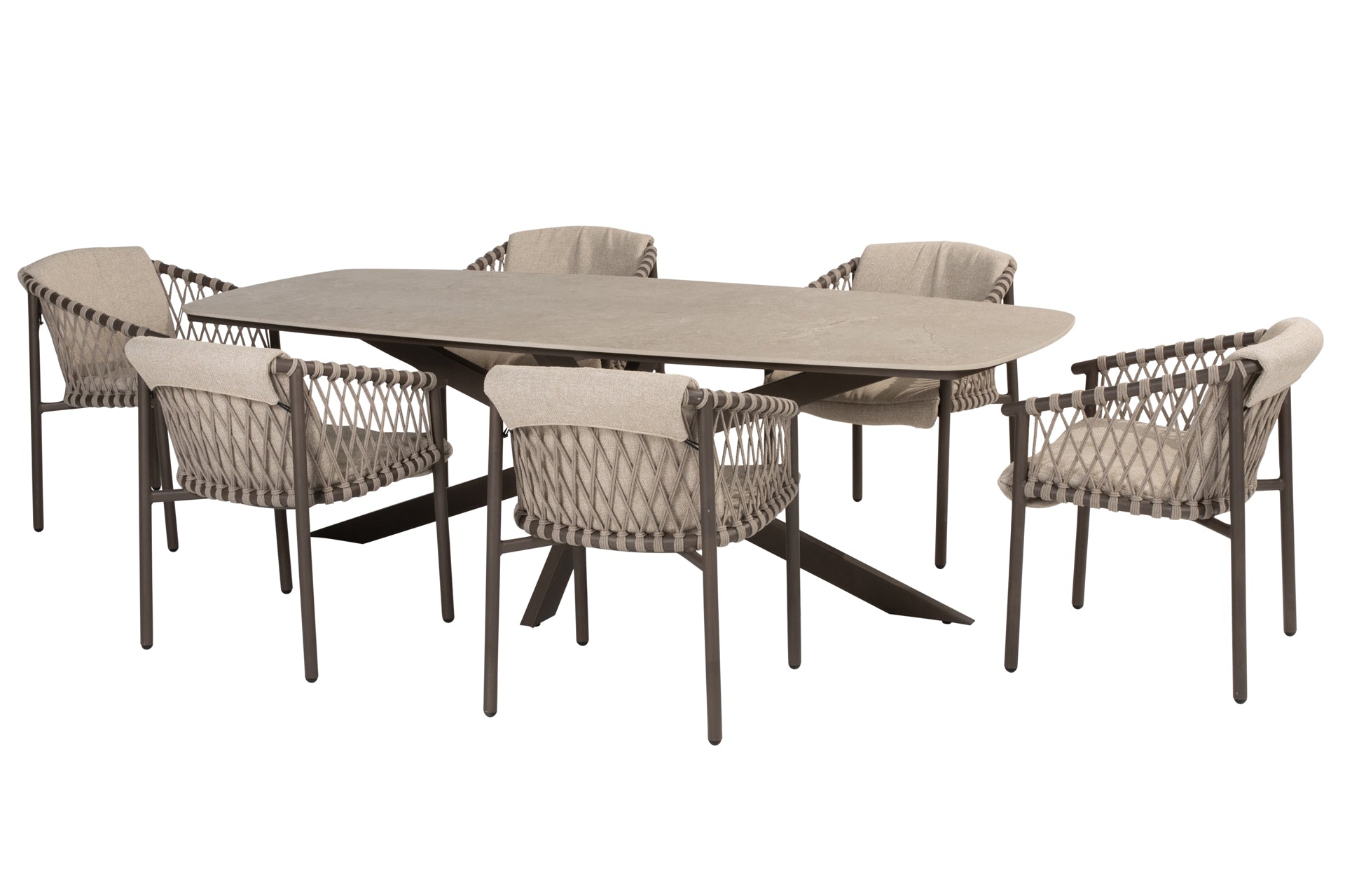 Allora dining set Terre with Prado barrel dining table ceramic top 240x105cm Terre - Complete Set